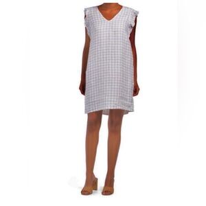 Cynthia Rowley Linen Dress in Cream and Black Check/Gingham Size XL